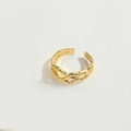 Adjustable golden open ring featuring a unique liquid metal irregular mesh texture - Hollow Pattern Style