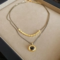Collana a doppio strato placcata oro 18k con ciondolo occhio di tigre in una scatola - Oro-Pietra Nera