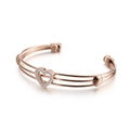 Elegant rose gold three-line open bangle featuring a sparkling paved heart and bead accents - Hollow Heart Pavé Zirconia Triple Wire Style (KB121483-K)