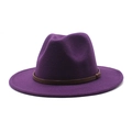 Detail of purple wool fedora hat with a thin brown band on a white background - M (56-58cm) / Purple