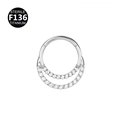Silver sterile F136 titanium hinged segment ring with double row clear zircons - Front Silver (Titanium)
