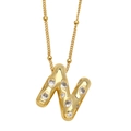 Collier doré avec pendentif lettre N ballon 3D serti de zircons brillants - Lettre N