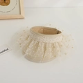 Beige woven open-top sun hat for kids with lace trim and sparkling sequin mesh details - One Size / Beige