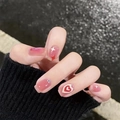 Pink and red press-on nails featuring star and heart rhinestones in an ins-style design - HY301 Pink Red Star Heart Rhinestone