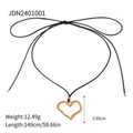 Collana con ciondolo a cuore placcato oro 18k e catena in corda di cera nera - Cuore Oro-Grande