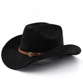 Détail du chapeau de cowboy noir avec ceinture en similicuir brun et boucle dorée - M(56-58cm) / Noir