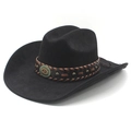 Zwarte cowboyhoed van imitatie suède met een rand van 9 cm en gevlochten band - M (56-57 cm) / Zwart