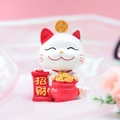 Statua gatto della fortuna in resina bianca con pergamena rossa e ciotola oro - 8039 Gatto portafortuna ricchezza