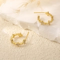 Minimalist gold-plated C-shaped earrings with micro zircon floral accents on sand stones - C-Shape Flower Cluster Gold Earrings