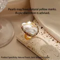 Baroque pearl gold ring with sparkling rhinestones and an adjustable open band design - K-0617 (Pearl) Open Ring