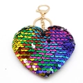 Porte-clés cœur en paillettes arc-en-ciel avec anneau et fermoir dorés métalliques - Coloré