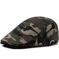Adjustable camouflage flat cap made of cotton canvas with woodland print pattern - Adjustable / Khaki