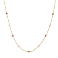 Elegant gold titanium steel necklace with alternating purple and pink enamel beads - Gold Pink