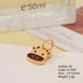 Ox zodiac gold pendant charm with red enamel horns and dark brown face details - H-7829 (Ox)