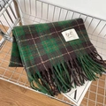 Thick mohair scarf with green and brown plaid pattern and fringe tassels in a basket - Green Christmas Plaid (60*200)