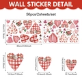 56-piece Valentine's Day window stickers with red hearts and patterns, 2 sheets set - 56Pcs Red Plaid Stripe Hearts (UV26Y80021T_R)