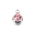 6mm stainless steel round pendant featuring a faceted pink birthstone charm - Pale Mauve - Steel Color
