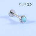 Flat back opal labret stud with blue-green fire opal 26 and stainless steel post - 1.2x6x3mm / Steel Cyan Opal OP26