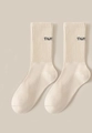 Rice white knitted mid-calf sports socks featuring black thum lettering detail - One Size / Beige
