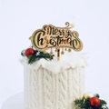 Gold Merry Christmas cake topper made of acrylic for festive holiday party decorations - Christmas Snow / Gold