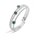 Detalle del brazalete multicapa plateado con diamantes y piedras preciosas verdes - Estilo B Plata Circonia Verde Brazalete