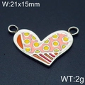 Pink heart pendant with yellow dots and orange stripes in a silver stainless steel frame - Pink with Yellow Dots and Orange Stripes (KLJ6411-Z)
