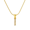 Elegant gold necklace with a vertical linear pendant set with five clear sparkling crystals - Gold Letter I (S-P148-I)