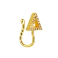 Finto anello al naso a forma di U dorato con triangolo di cristallo per naso non forato - Stile Triangolo con Strass Dorato (A-457)