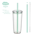 590ml mint green Tritan straw tumbler set with extra straw and stainless steel brush - 590ml / Green