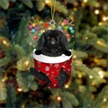Süßer schwarzer Hund im roten Rentier-Weihnachtsstrumpf Anhänger mit goldener Schnur - Schwarzer Hund Typ 11