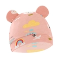 Pink newborn baby hat with cartoon rainbow prints and cute 3D ears detail - Pink Rabbit Beanie with Ears
