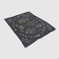 Detail of black flannel blanket with moon phase and vintage botanical floral prints - Black Occult Plant / 75X100 CM