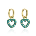 Detail of gold-plated heart earrings with green enamel and multi-color zircon stones - Green Heart Earrings / Green/Multi-color (41748)
