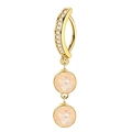 Gold-plated belly ring with pink opal pendants and white zircon butterfly accents - Double Opal Style (Gold)