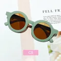 Lightweight Morandi green round frame children's sunglasses with matte finish and brown lenses - Green Frame Tea Lens
