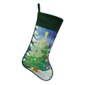 Dark green Christmas stocking with festive tree and snowflake patterns with hang loop - Christmas Tree Pattern