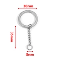 Porte-clés 30mm en acier inoxydable avec chaîne de 35mm et petit anneau de 8mm - Anneau Plat 30mm + Chaîne Simple