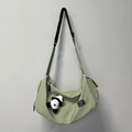 Light green canvas crescent sports bag with panda pendant and adjustable strap - Green + Panda