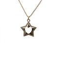 Minimalist gold star pendant necklace with hollow heart and pave cubic zirconia stones - Star Pendant with Cable Chain / Gold