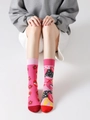 Detail von rosa Baumwollsocken mit abstrakten Pop-Art-Lippen und Herzmustern - Pop-Art Lippen Augapfel Stil (1068)