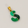 Green and gold S-shaped enamel letter pendant with polished titanium steel finish - S-Single Pendant (Green Stitched/Gold)