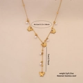 Golden stainless steel Y-shaped necklace with butterfly pendants and white faux pearls - Butterfly Style (2#)