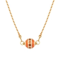 Close-up of orange and white striped spherical pendant with zircon on braided rope - Orange and White