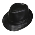 Classic black PU leather fedora hat with vintage minimalist style and stitch detail - One Size / Black