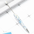 Creative DIY beadable pen with a light blue floral pattern and silver metal tip - Blue and Yellow Floral Foliage (36)