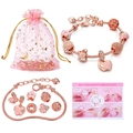 Detail of rose gold DIY bracelet kit with floral charms, pink enamel, and 16cm chain length - Rose Gold