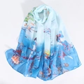 Sciarpa leggera in chiffon con sfumature blu e stampe di fiori e uccelli classici - 150*50cm / Blu Lago