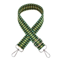 Close-up of green and yellow woven replacement shoulder strap with silver metal buckles - B1 Yellow Green with Silver Buckle