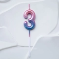 Pink and blue gradient number 3 birthday candle with gold glitter finish - Pink Lake Blue Gradient Number 3 Candle