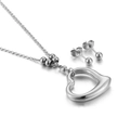 Silver stainless steel jewelry set featuring heart pendant necklace and bead earrings - Heart Bead Jewelry Set (Steel Color) (KS193884-Z)